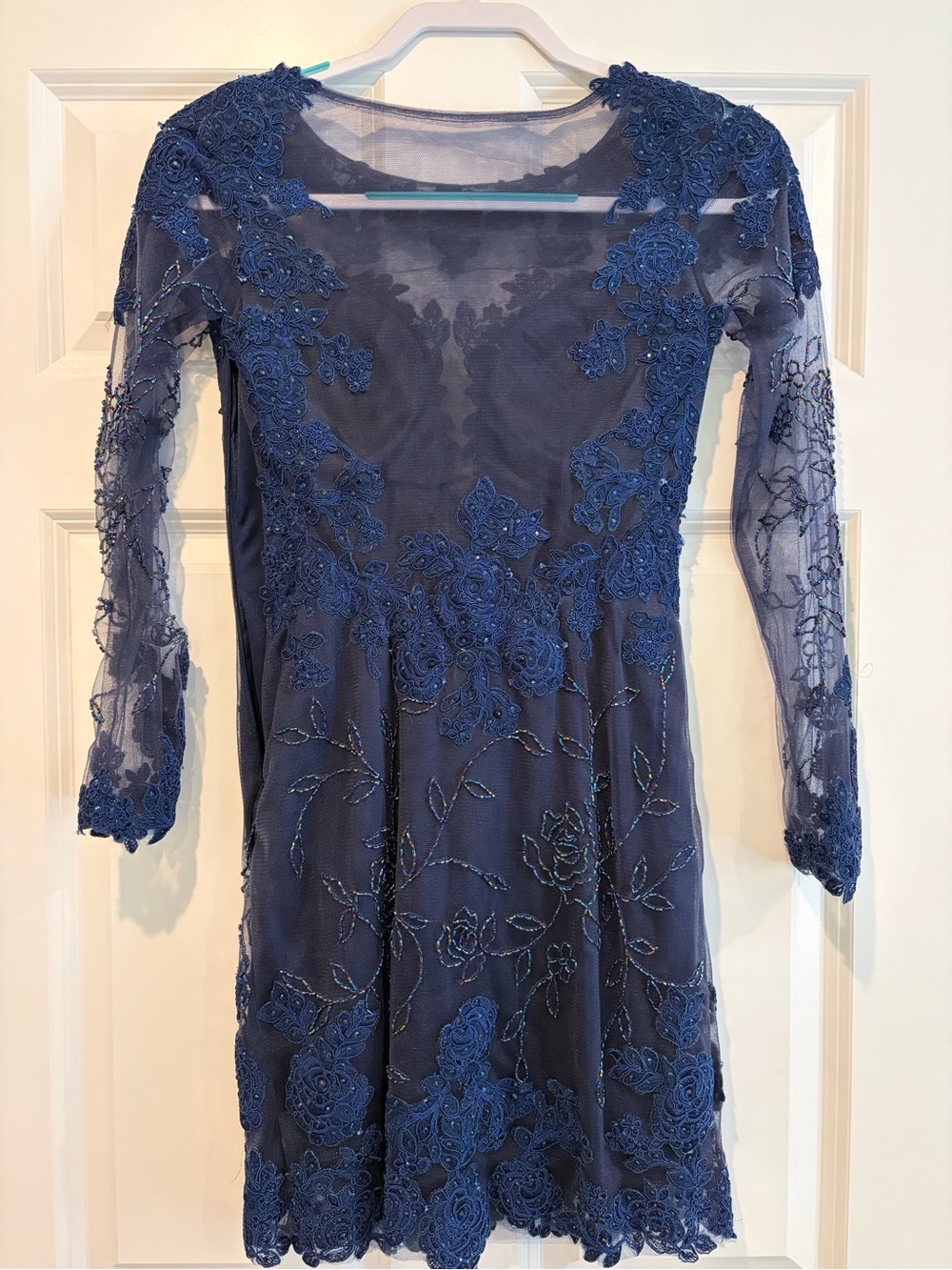 Dave & Johnny Royal Navy Lace Applique Long Sleeve Dress
